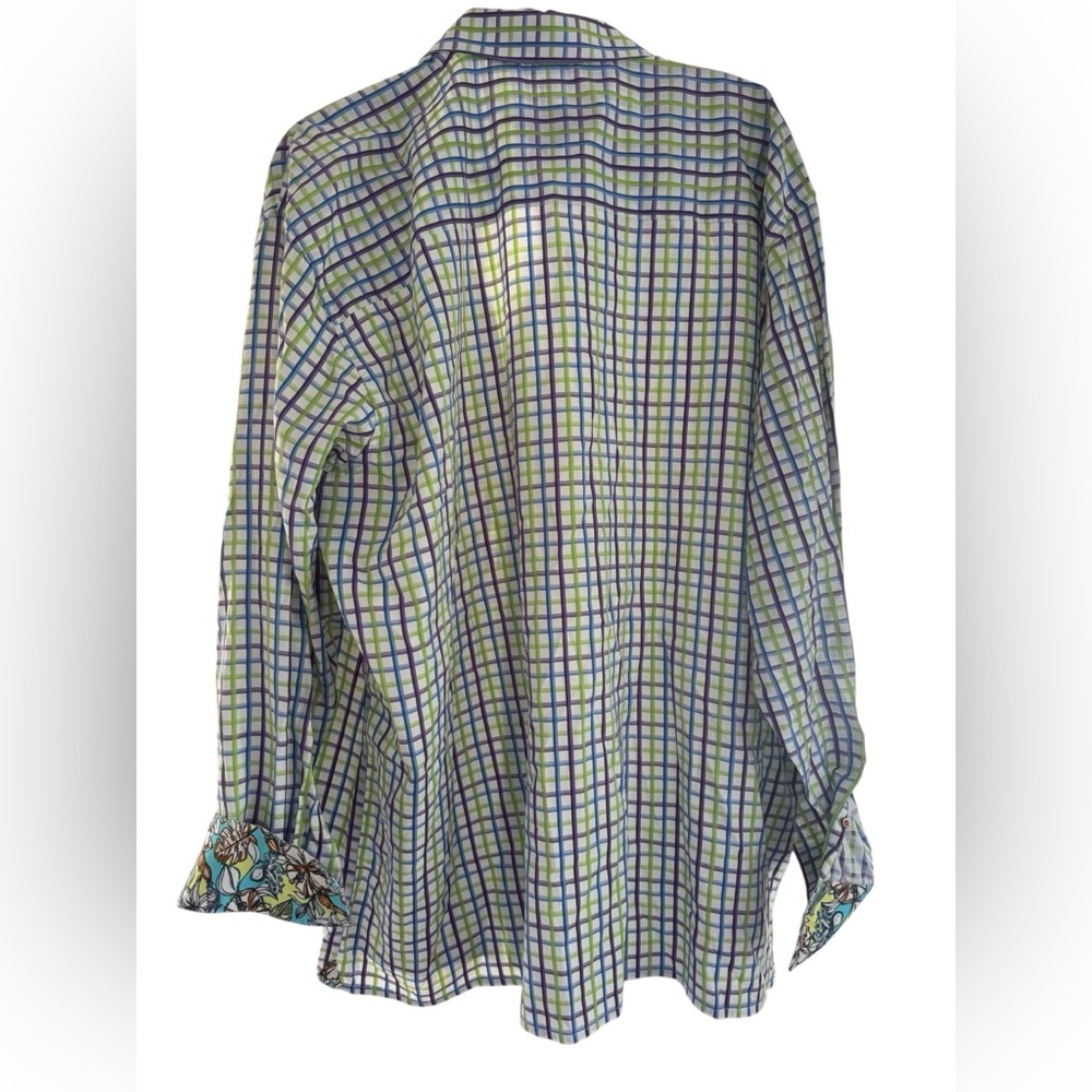 Robert Graham Men 2XL‎ Plaid Purple Green Button Down Hawaiian Flower Flip Cuffs - Picture 2 of 6